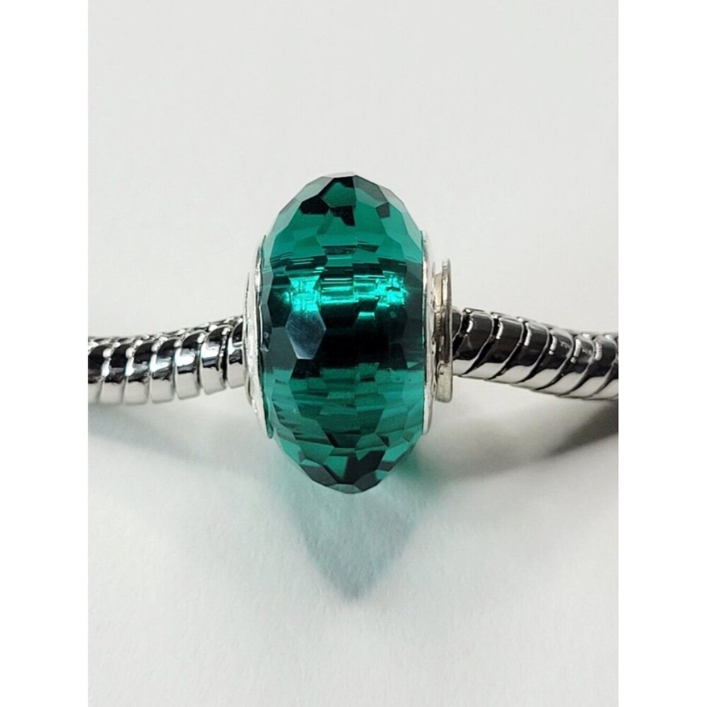 NWT 925 For Pandora Charm Bracelets Emerald Green Glass Faceted European Bead